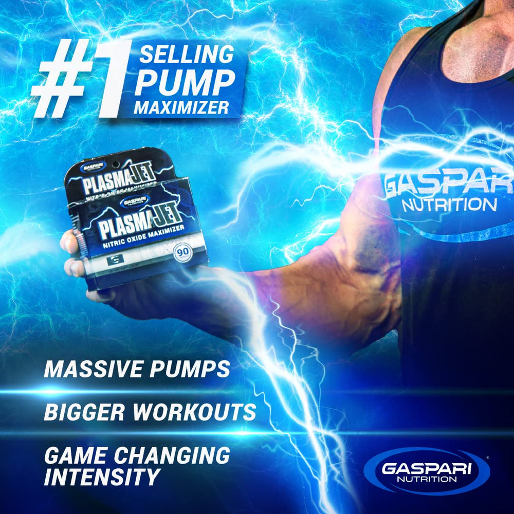 Gaspari Plasmajet in gym setting implies intense training and muscle pumps.