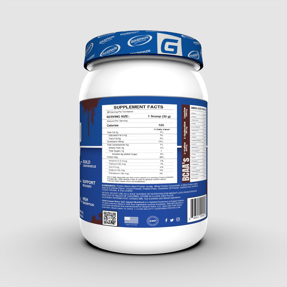 Gaspari Nutrition Proven Blend whey and beef protein ingredients highlight multi-source recovery
