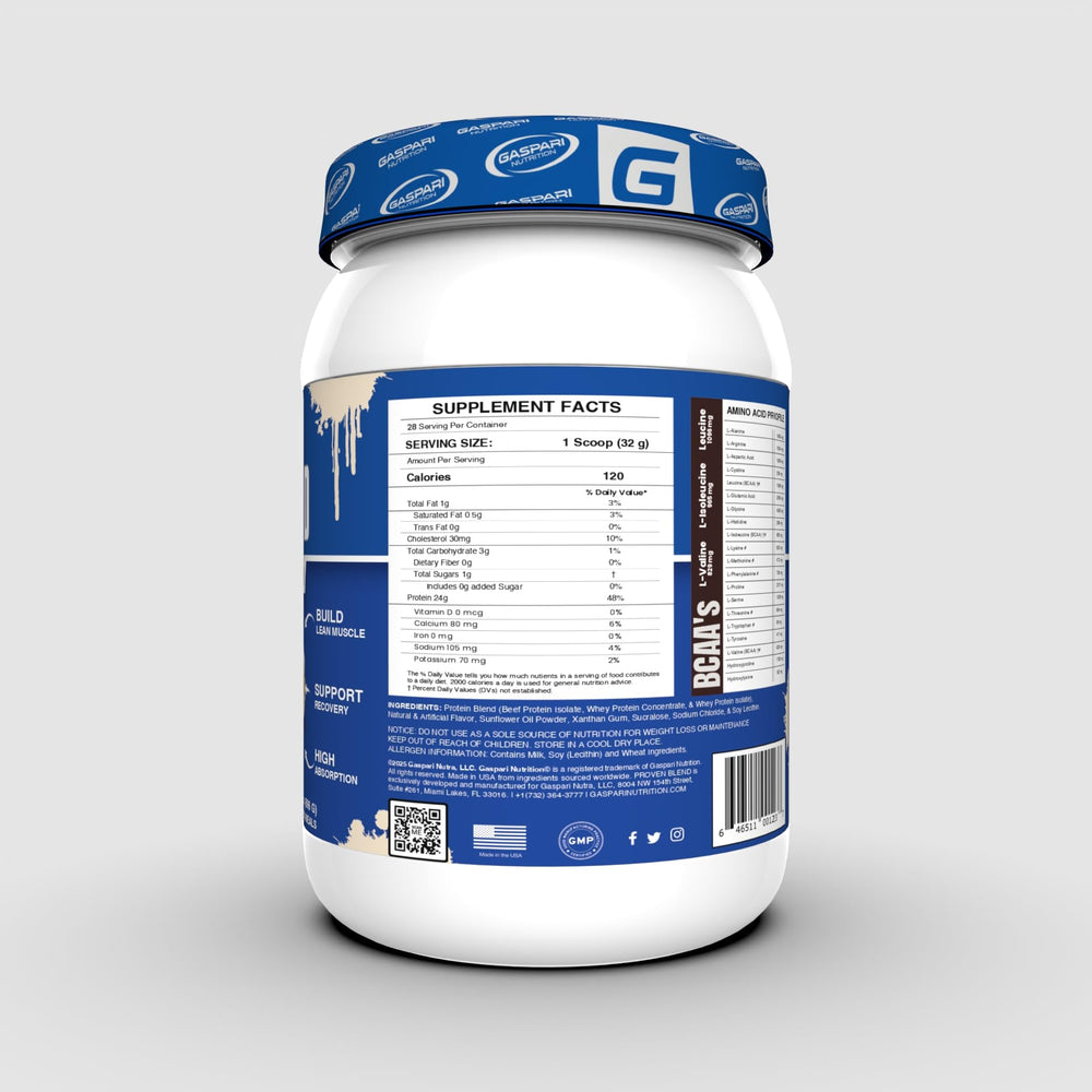 Gaspari Nutrition Proven Blend vanilla bottle being poured offers post-workout fueling inspiration.