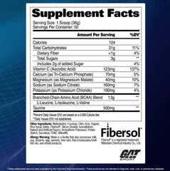 Back panel with nutrition facts for Carbotein grape flavor, 50 servings