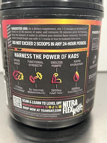 GAT SPORT Nitraflex KAOS Berry Lemonade label highlights ingredients and benefits