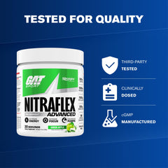 GAT SPORT Nitraflex pump-visual suggests enhanced blood flow during workouts.