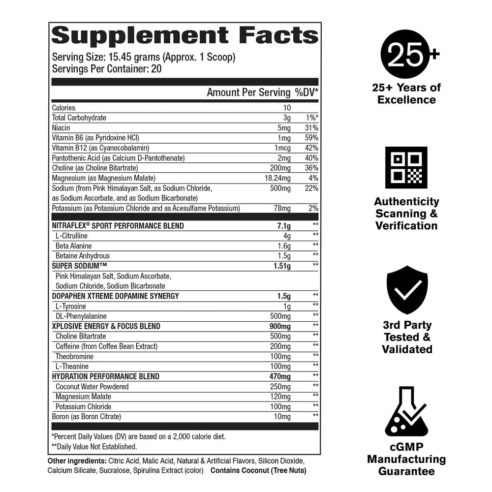 Nitraflex scoop measures servings for consistent dosing