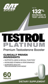 GAT SPORT Testrol Platinum bottle showing testosterone support and muscle recovery potential