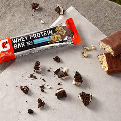 Gatorade Whey Protein Recover Bars box display shows twelve cookies & creme bars
