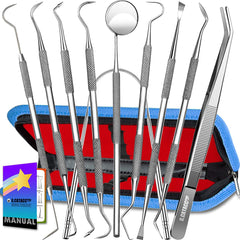 Close-up of at-home dental cleaning tools in use