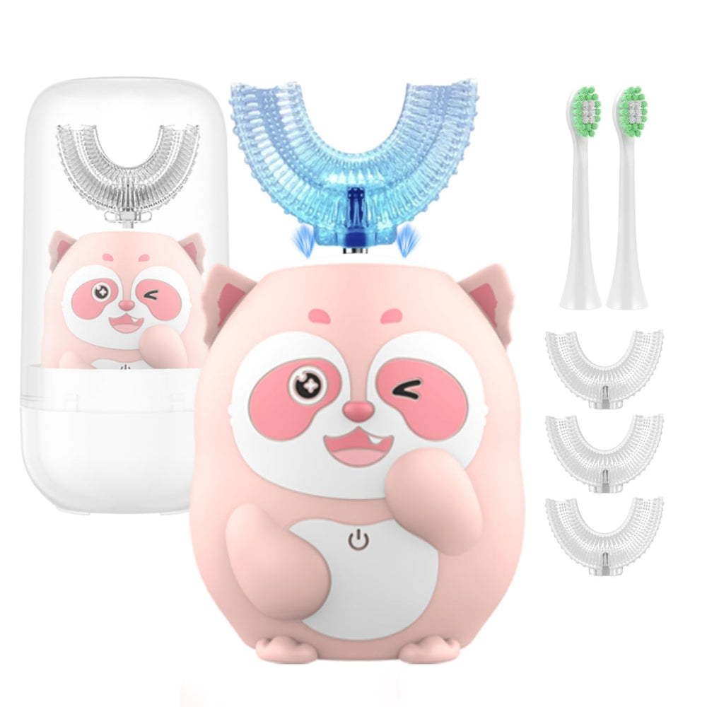 Geacker kids toothbrush front view with raccoon design
