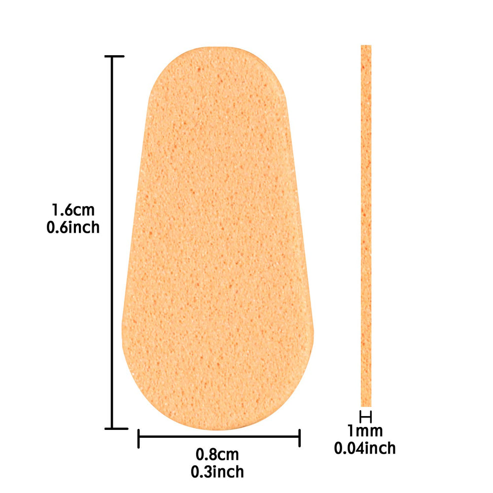 Close-up of one nose pad showing size 1.6 x 0.8 cm