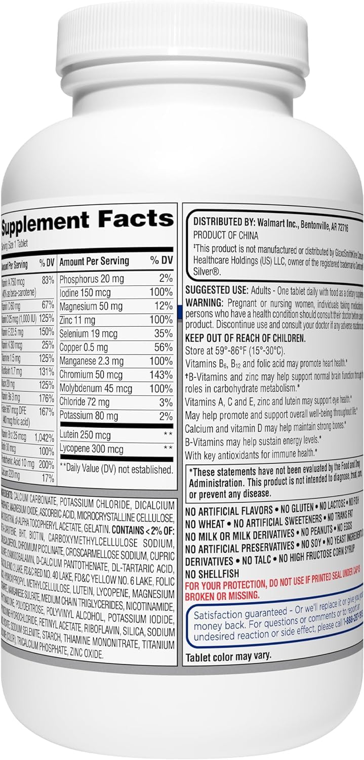 Nutrition facts panel for Generic Equate 50+ One Daily Multivitamin
