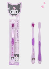 Side view of purple compact head toothbrush from the set