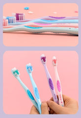 Purple toothbrushes arranged together for display