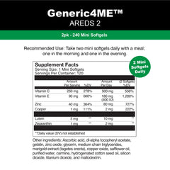 Supplement facts panel for Generic4ME AREDS 2 SoftGels