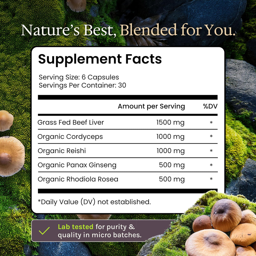 Cordyceps and Reishi mushroom blend with liver for adaptogenic synergy