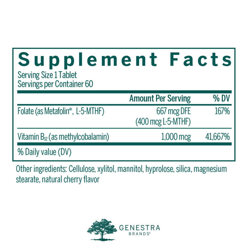Close-up of Genestra B12 and L-Methylfolate chewables with cherry flavor
