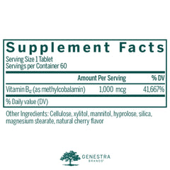 Close-up of Genestra Active Chewable B12 bottle label