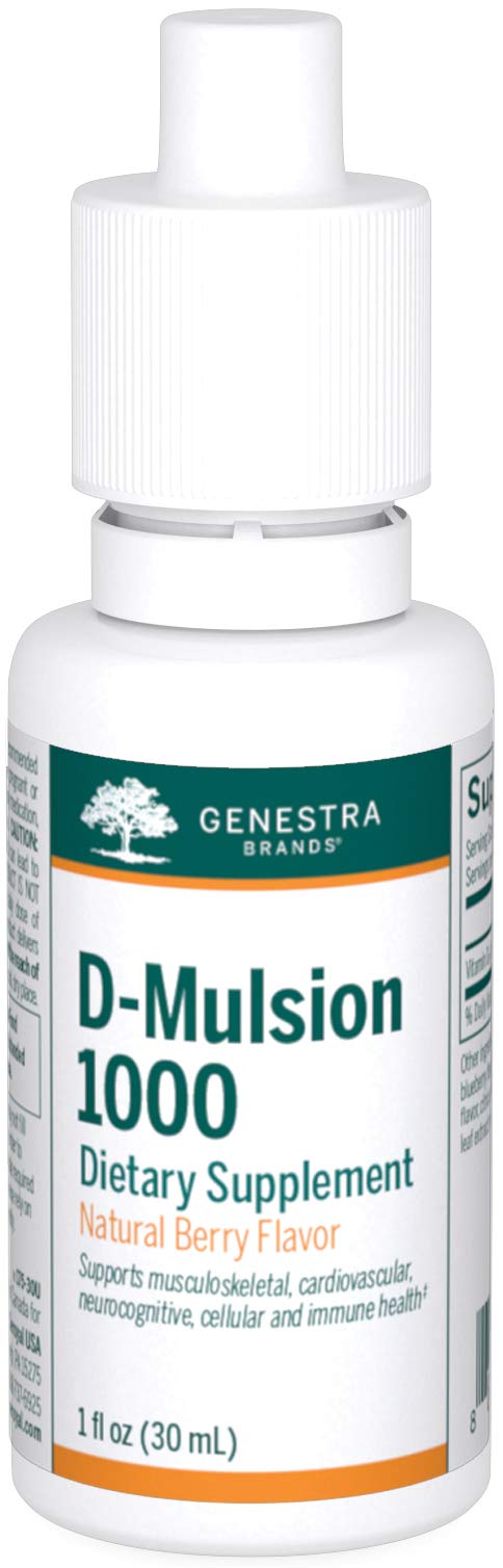 Genestra D-Mulsion 1000 liquid vitamin D drops with natural berry flavor, 1 oz bottle