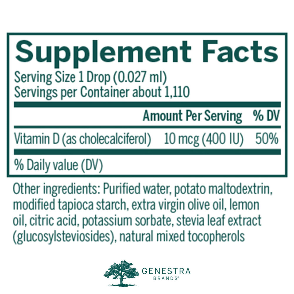 Dropper dispensing Genestra D-Mulsion 400 vitamin D drops