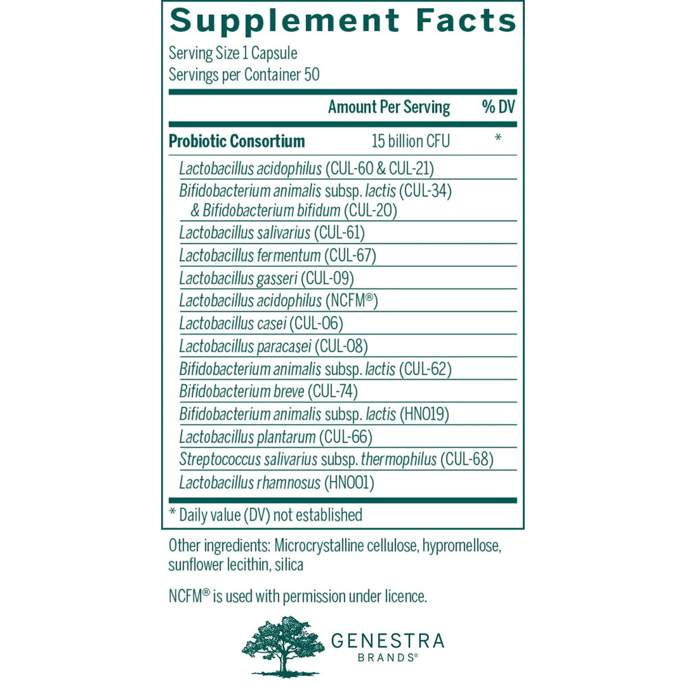 Close-up of a shelf-stable Genestra probiotic capsule