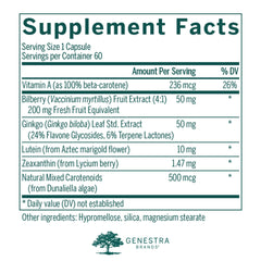 Ingredient panel highlighting lutein and zeaxanthin