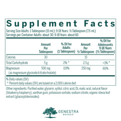 Close-up of the Genestra Magnesium Complex Liquid label