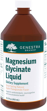 Bottle of Genestra Magnesium Glycinate Liquid Apple Pomegranate flavor