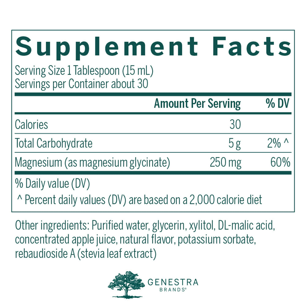 Genestra Magnesium Glycinate Liquid packaging label close-up