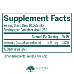 Genestra Selenium CWS liquid dietary supplement bottle close-up