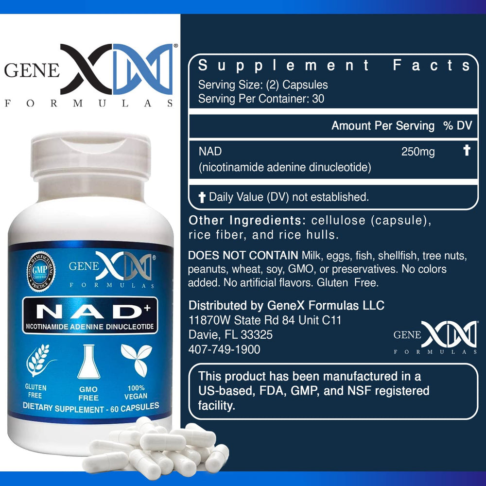 Close-up of Genex NAD+ 250mg capsules