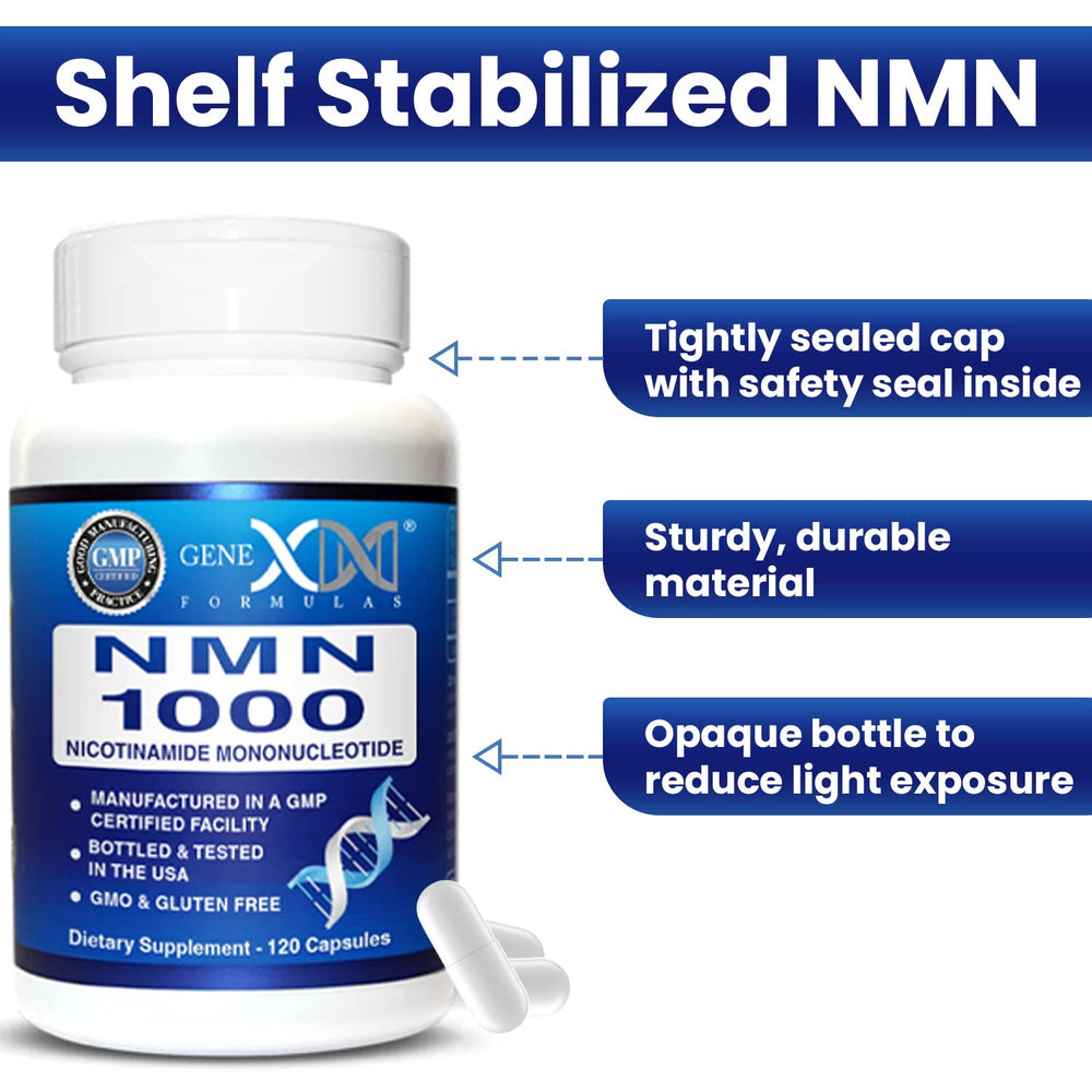 Opaque bottle of Genex Formulas NMN 1000mg capsules