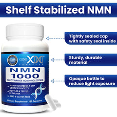 Opaque bottle of Genex Formulas NMN 1000mg capsules