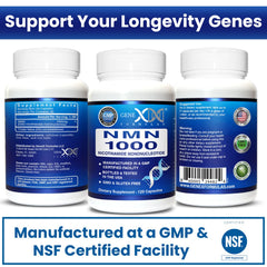 Ingredients and supplement facts panel for Genex NMN 1000mg