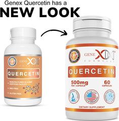 Close-up of Genex Quercetin 500mg capsules in bottle