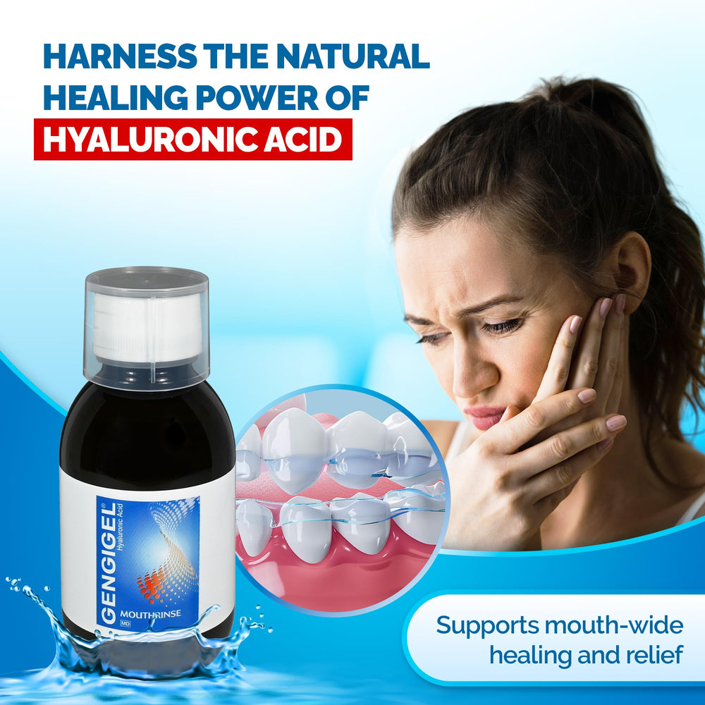 Graphic close-up illustrating hyaluronic acid for gum health