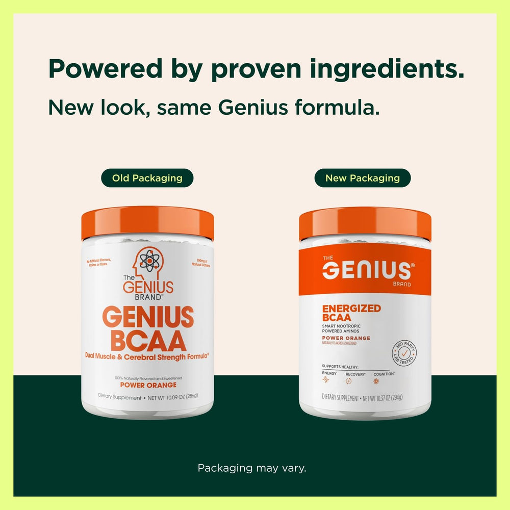 Genius BCAA Powder Orange – label close-up