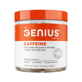 Genius Caffeine bottle label showing 100mg per capsule