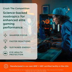 Graphic showing TeaCrine, Dynamine, and Cognizin for focus and energy