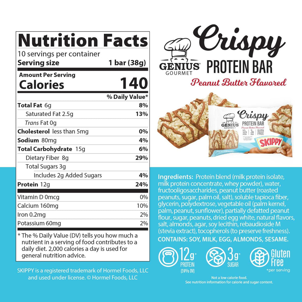 Close-up of crispy texture of SKIPPY peanut butter flavored protein bar