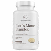Genius Herbals Lions Mane Complex bottle labeled with 60 capsules
