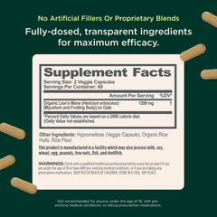 Full-spectrum organic lion's mane mushrooms used in the supplement