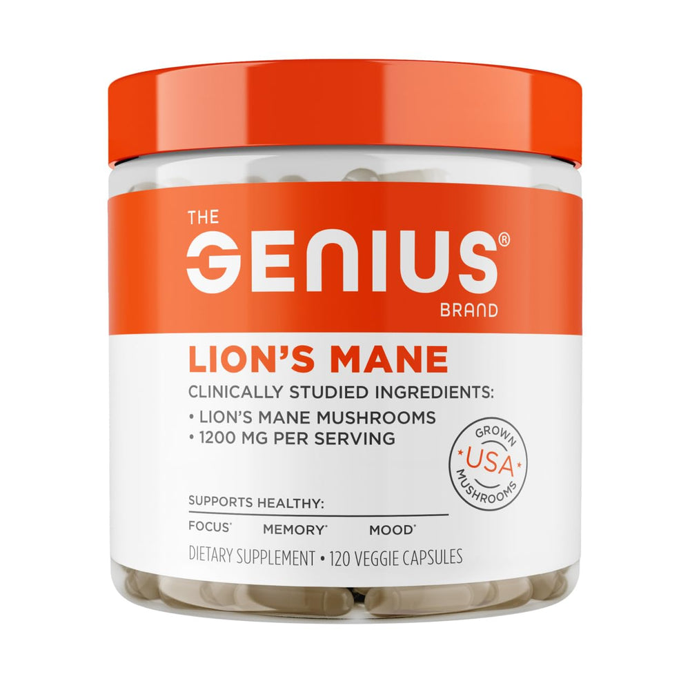 Hero shot of Genius Lion's Mane bottle
