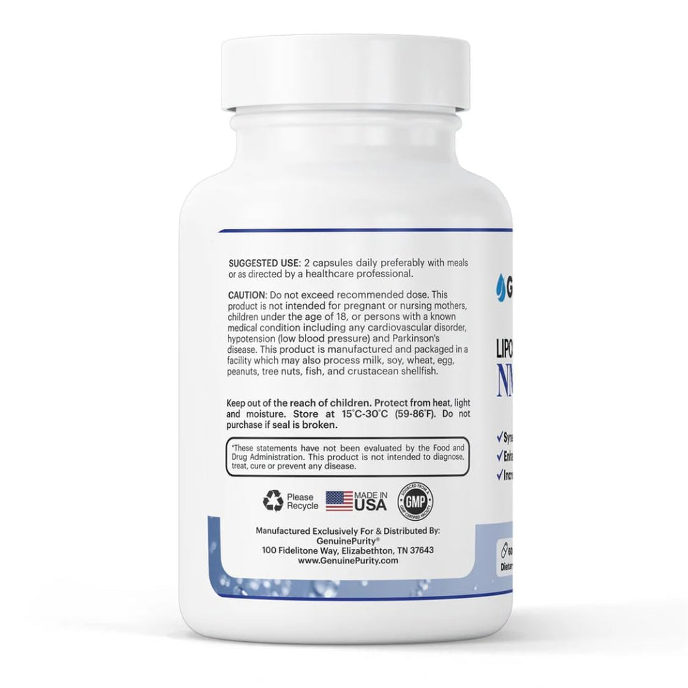 GenuinePurity label detail highlights USA-made, non-GMO, gluten-free clean formulation