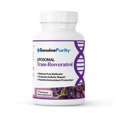 GenuinePurity Liposomal Trans-Resveratrol bottle label on white background
