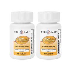 GeriCare Iron 65mg + Vitamin C 125mg tablets bottle label