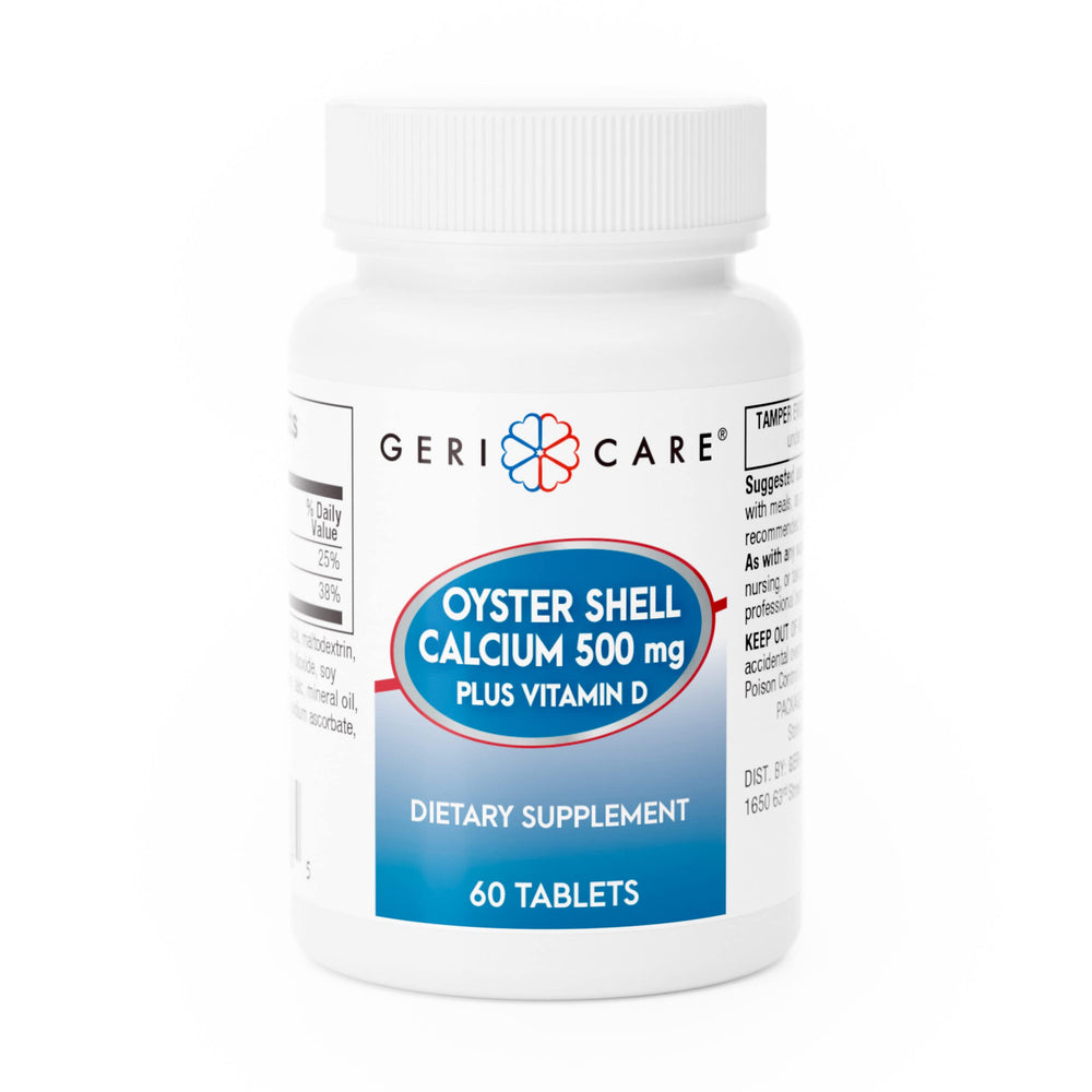 GeriCare Oyster Shell Calcium 500mg + Vitamin D bottle label