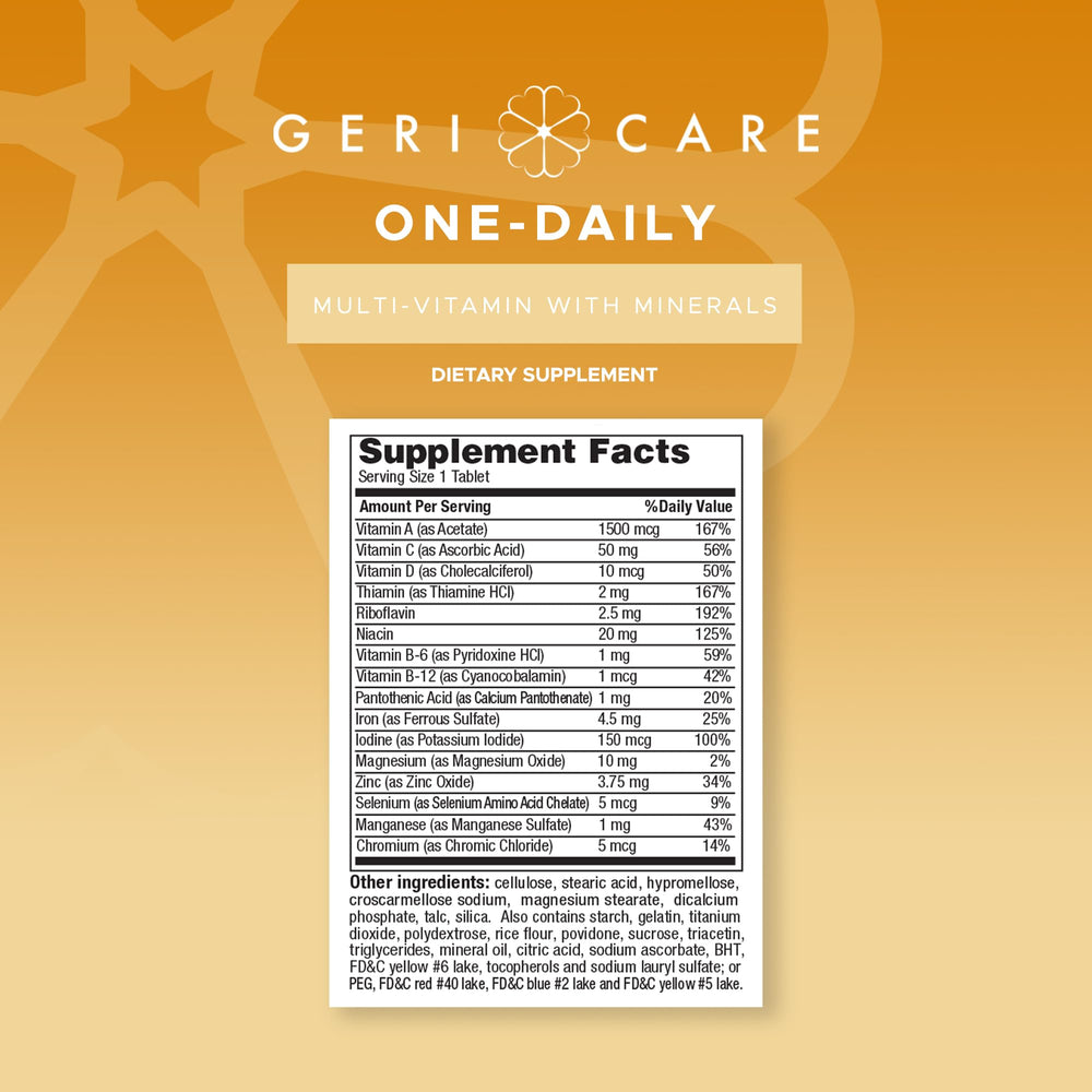 Packaging of GeriCare 200-count dietary supplement bottle