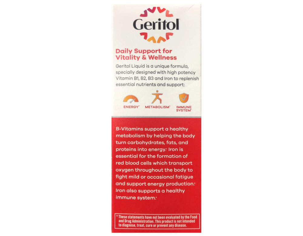 Pack of four Geritol liquid bottles