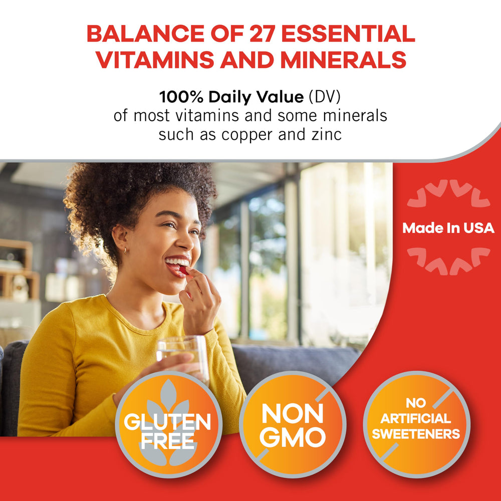 Close-up of Geritol label showing 26 essential vitamins and minerals