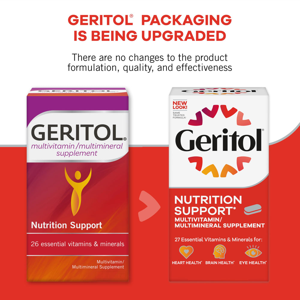 Gluten-free and non-GMO Geritol Multivitamin packaging