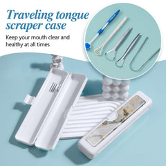 Multifunctional travel case can hold tongue scraper and small items