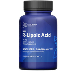 Geronova Bio-Enhanced R-Lipoic Acid bottle and label